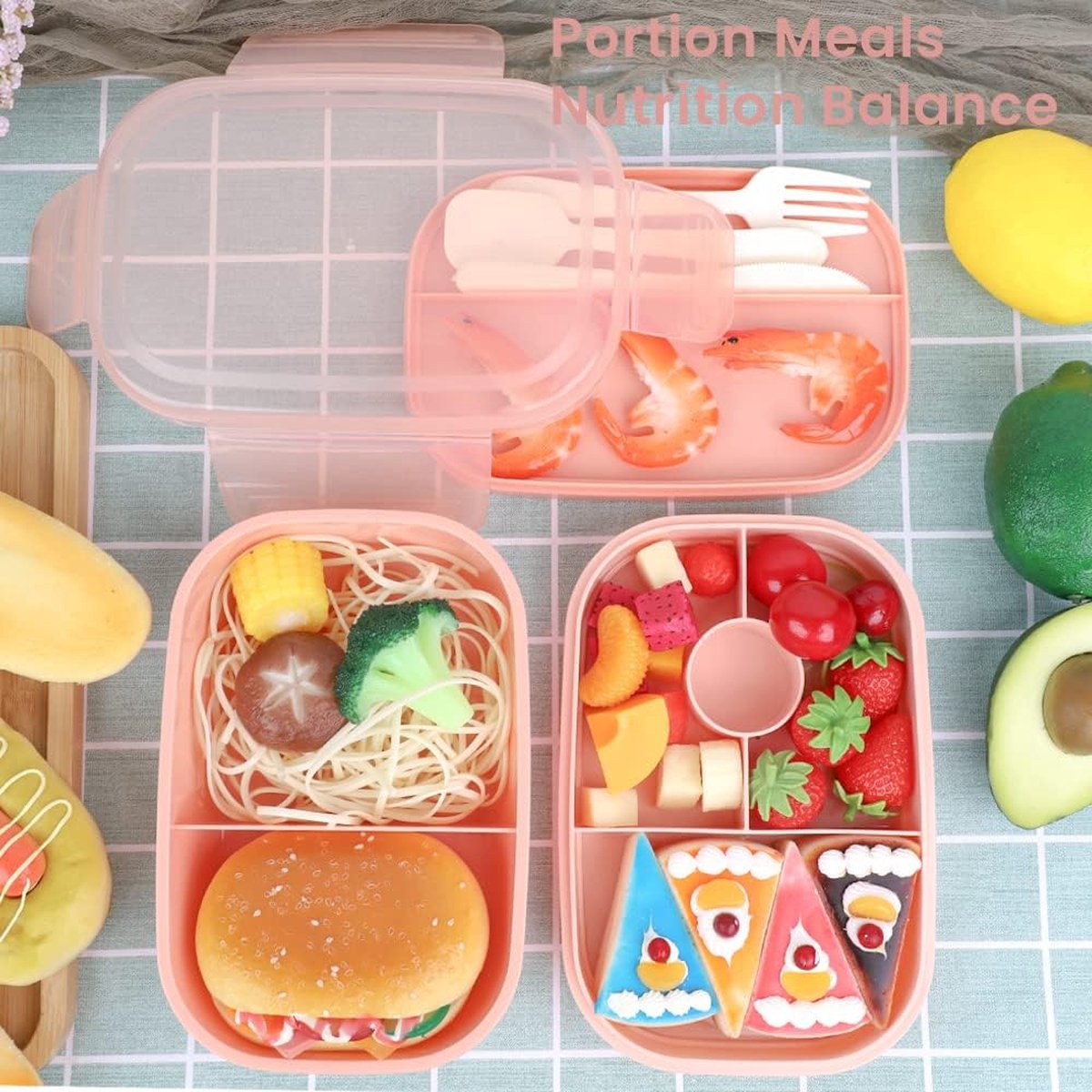 Bugucat Bento Lunch Box 1300ML,Kids Lunch Box Bento Boxes with 4 Compa