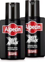 Alpecin Grey Attack Cafeïne & Kleur Shampoo voor Mannen 2x 200ml | Geleidelijk donkerder en voller haar | Natuurlijk ogend kleureffect voor zichtbaar minder grijs haar | Tegen dunner wordend haar