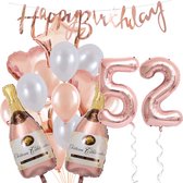 52 Jaar Verjaardag Cijferballon 52 - Feestpakket Snoes Ballonnen Pop The Bottles - Rose White Versiering