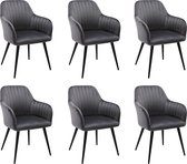 Set van 6 stoelen met fluweel en zwarte metalen leuningen - Grijs - ELEANA L 58 cm x H 82 cm x D 59 cm