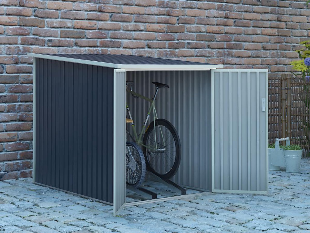 EXPERTLAND Tuinhuisje van grijs gegalvaniseerd staal voor 2 fietsen - 2,81 m² - NIKI L 128 cm x H 142 cm x D 189 cm