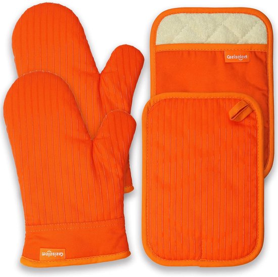 Gants de four, gants de poêle et maniques résistants à la chaleur, silicone, conception antidérapante, adaptés à la cuisine, à la pâtisserie, aux grillades, orange