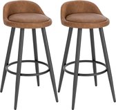 Tabourets de bar en cuir Liliana - Set de 2 - Marron - Avec dossier - Chaises de bar ergonomiques - Cuisine - Hauteur d'assise 69cm
