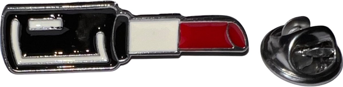 Lippenstift Lipstick Emaille Pin 0.9 cm / 3.4 cm / Zwart Wit Rood Zilver