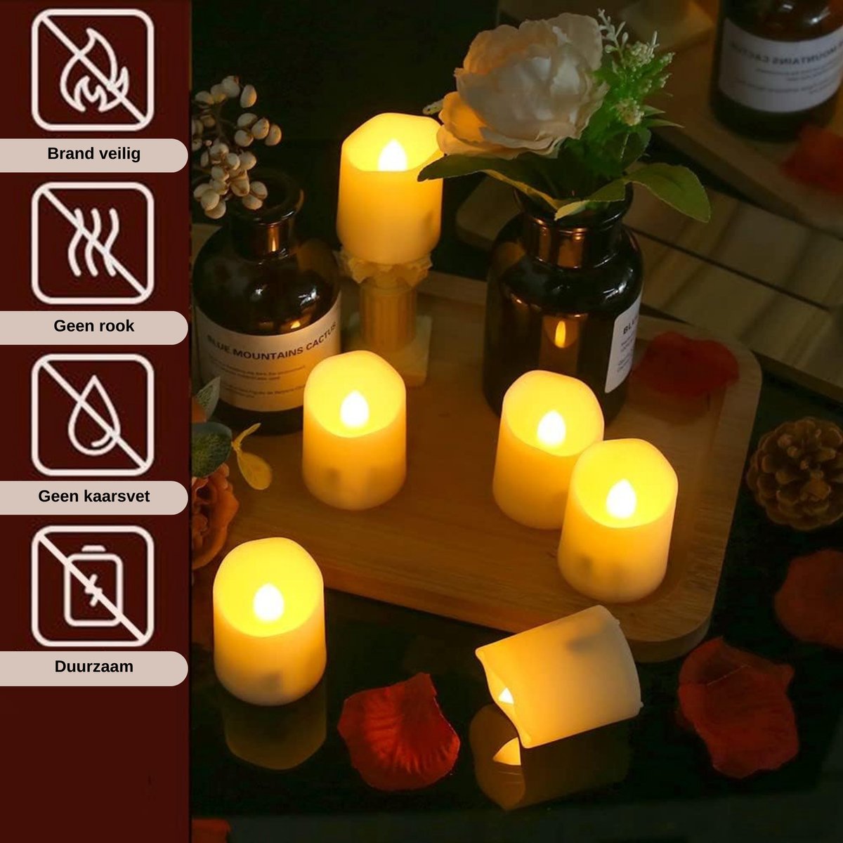 PChero Oplaadbare kaarsen met afstandsbediening, 6 stuks LED vlamloze flikkerende theelichten USB elektrische kaarslichten voor thuis kamer kerstfeest decoratie - warm wit