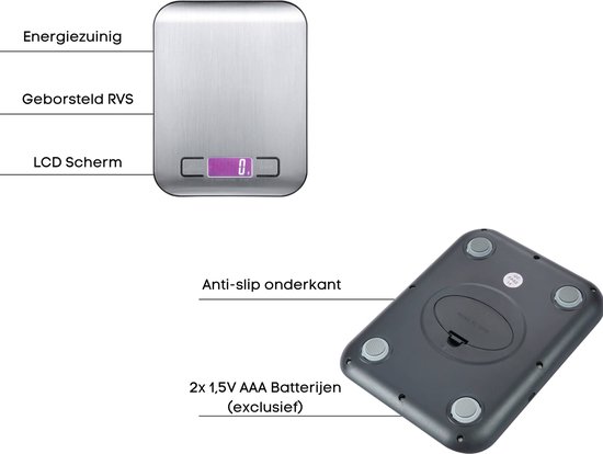 Precisie Keukenweegschaal - Digitale Keukenweegschaal - Tot 5kg - RVS