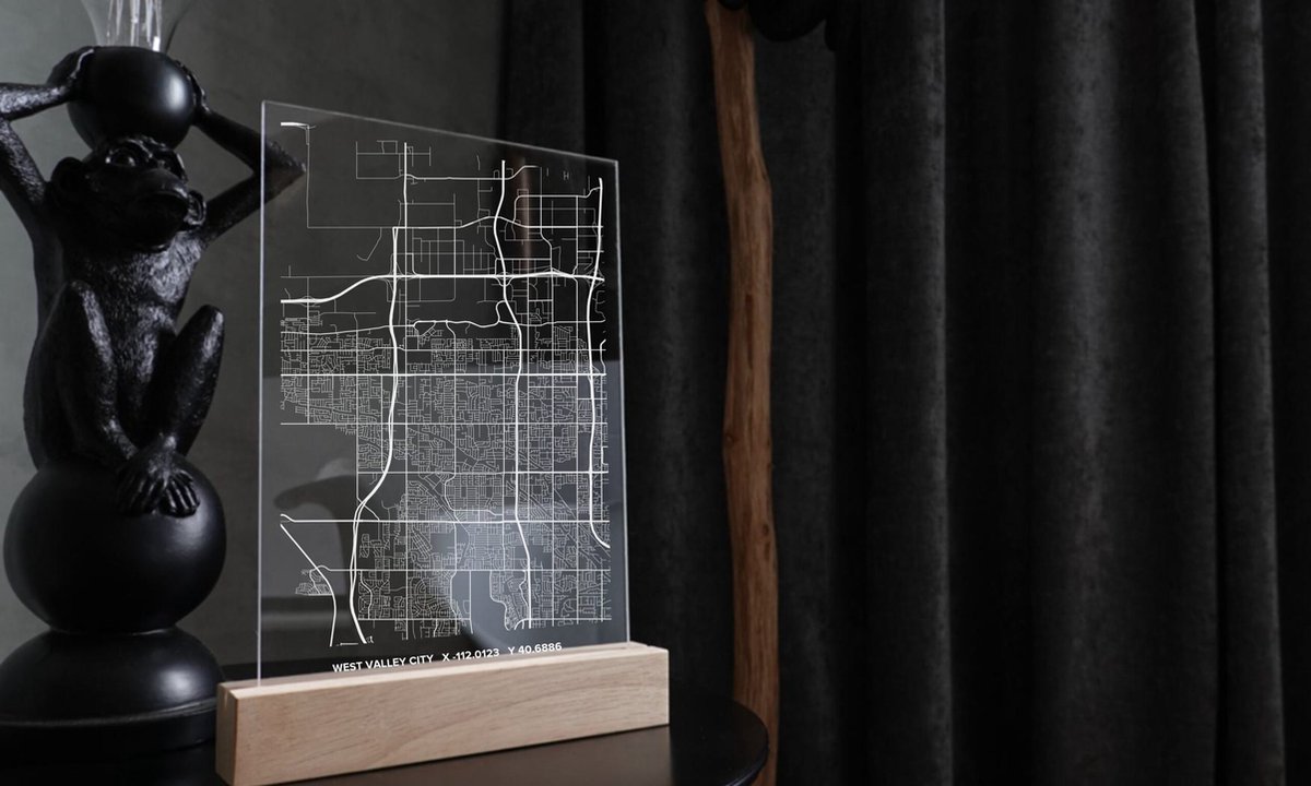 West Valley City kaart op plexiglas | poster van je stad - vensterbankdecoratie - wanddecoratie