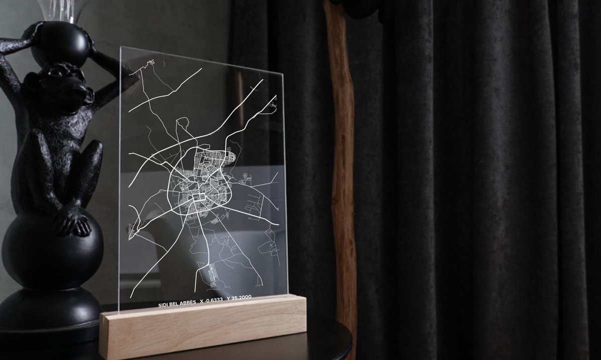 Sidi Bel Abbès kaart op plexiglas | poster van je stad - vensterbankdecoratie - wanddecoratie