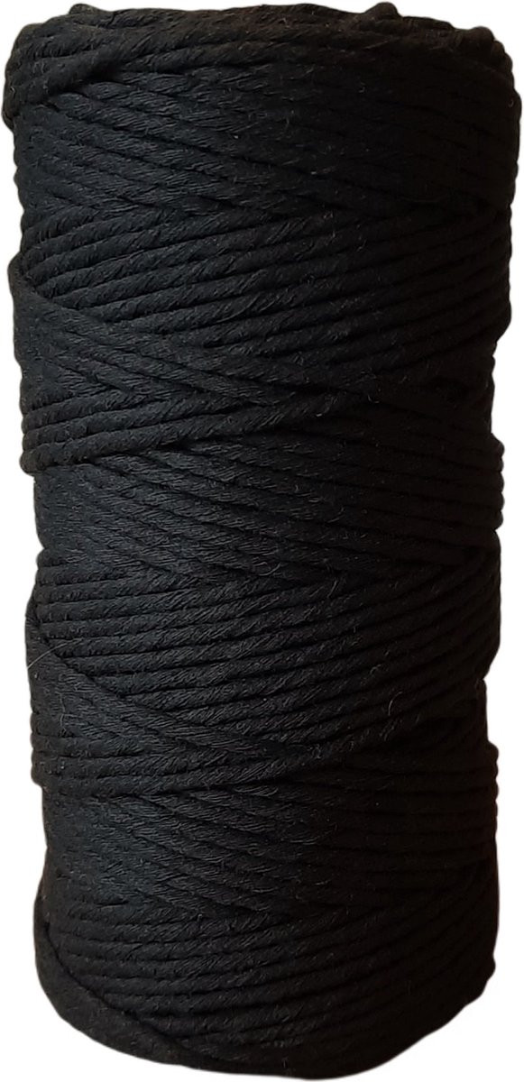Cafuné Lux Macrame garen – 3 mm – Zwart – 100 meter – Gerecycled katoen – OEKOTEX STANDARD 100 – Macrame touw – Uitkambaar koord