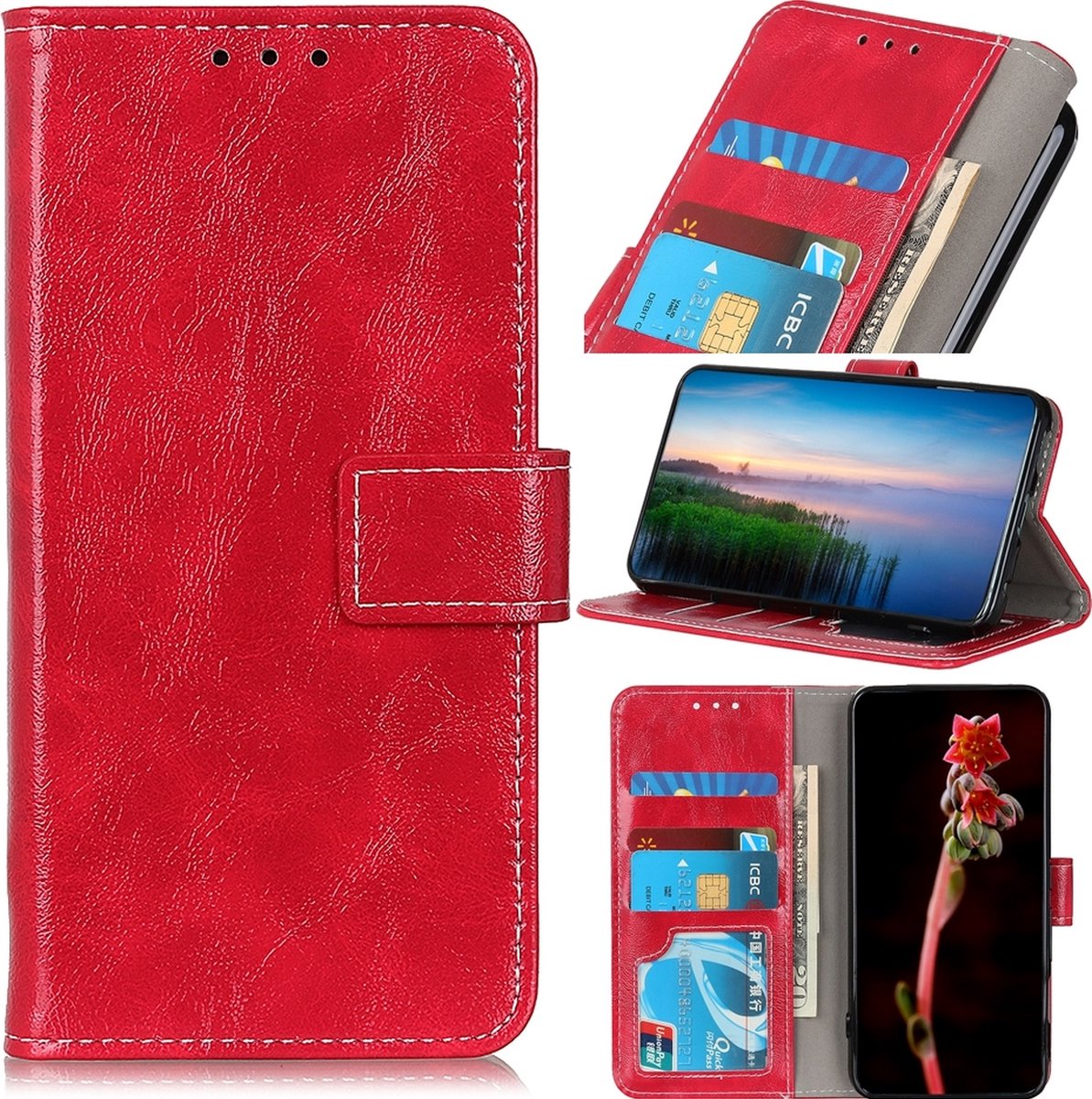 Mobigear Telefoonhoesje geschikt voor Nothing Phone (2) Hoesje | Mobigear Basic Bookcase Portemonnee | Pasjeshouder voor 3 Pasjes | Telefoonhoesje voor Pinpas / OV Kaart / Rijbewijs - Rood