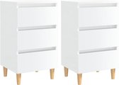 The Living Store Tables de chevet - Design scandinave - Blanc brillant - 40 x 35 x 69 cm - 3 tiroirs