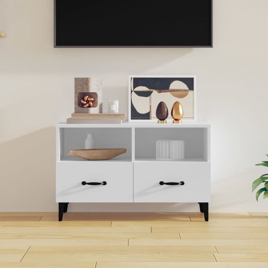 The Living Store TV-meubel - wit - 80 x 36 x 50 cm - bewerkt hout en ijzer