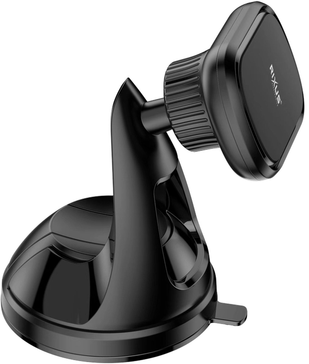 Rixus - Telefoonhouder Auto - Zuignap Autohouder - Magnetisch - 360 ° Rotatie - Draadloze Oplader - Verstelbaar Weergave -Zwart