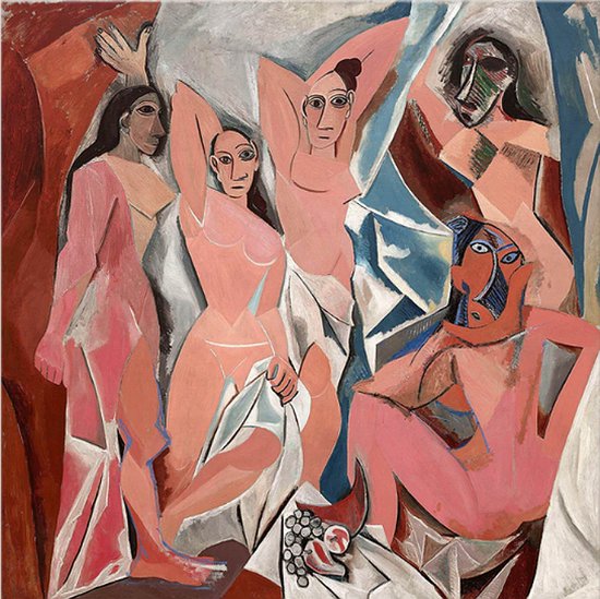 Allernieuwste.nl® Canvas Schilderij * Picasso Les Demoiselles d'Avignon (1907) * - Kunst aan je Muur - Kubisme Surrealistisch Abstract - kleur - 70 x 70 cm