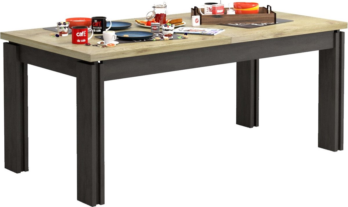 Eettafel Baxter uitschuifbaar 180 tot 225 cm eiken met antraciet