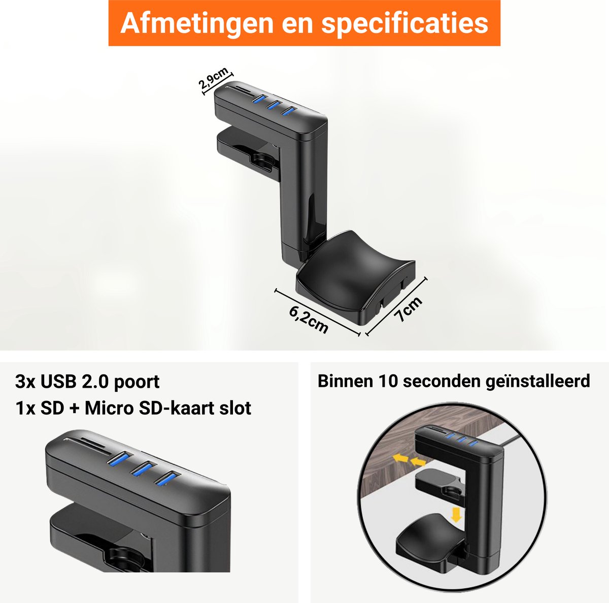 Support de casque For-ce avec hub USB intégré - RVB - 4 ports USB -  Convient aux