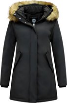 Dames Winterjas met Imitatie Bontkraag - Slim Fit - Zwart