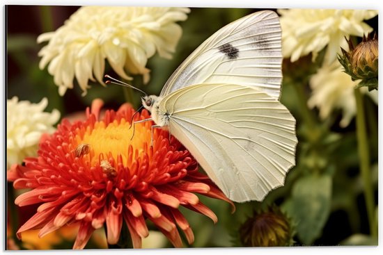 Dibond - Bloem - Vlinder - Dier - Kleuren - 60x40 cm Foto op Aluminium (Wanddecoratie van metaal)