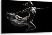 Canvas - Ballerina Meisje aan het Dansen (Zwart-wit) - 120x80 cm Foto op Canvas Schilderij (Wanddecoratie op Canvas)