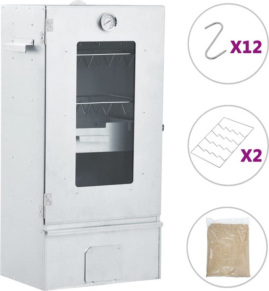 vidaXL BBQ-rookoven - Gegalvaniseerd staal - Inclusief accessoires BBQ Rookoven - Rookoven Buiten - Houtrook Generator - Barbecue Rookoven - Rooksmaken van Merkloos — afbeelding 3