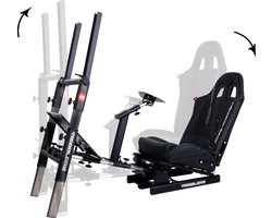 REBBLERS® PRO+ Premium Racing Cockpit – Inklapbare race simulator – Verstelbaar van F1 tot Rally/GT positie – Inclusief TV-houder & antislip vloermat – Universeel voor Logitech / Thrustmaster / Fanatec – Zwart