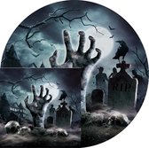 Fiestas Halloween/horreur cimetière fête vaisselle assiettes et serviettes - 24x - papier noir