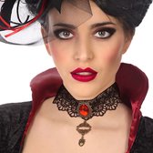Atosa Verkleed sieraden ketting met edelsteen - zwart/rood - dames - kunststof - Heks/vampier