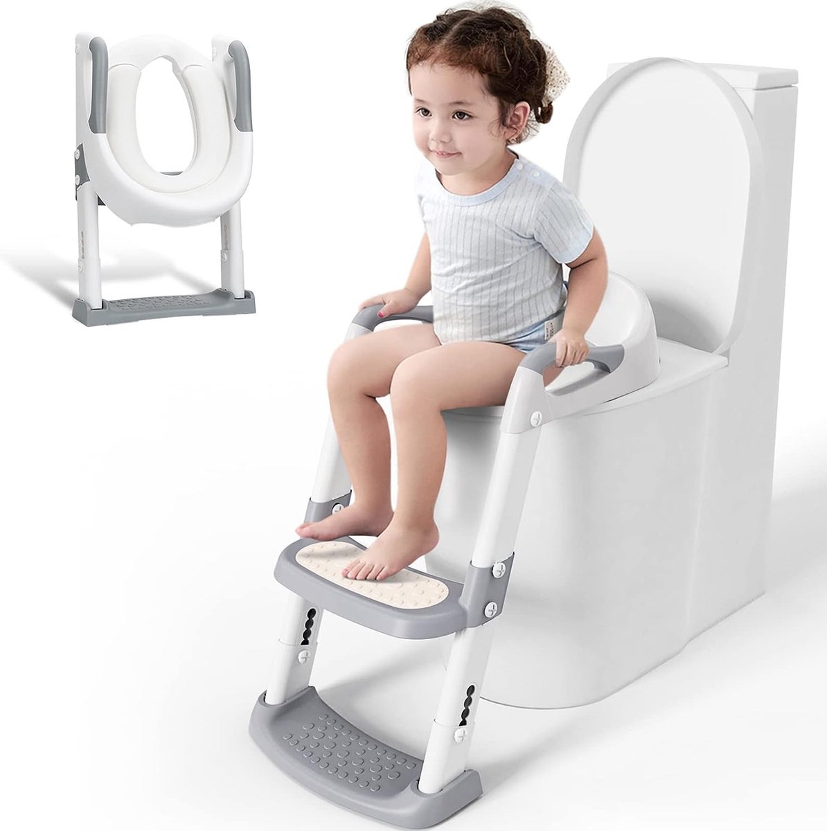 Siège de Toilette pour Enfants Pliable et Hauteur Réglable, Réducteur de  Toilette pour Bébé avec Marches Larges et Antidérapantes, Lunette de