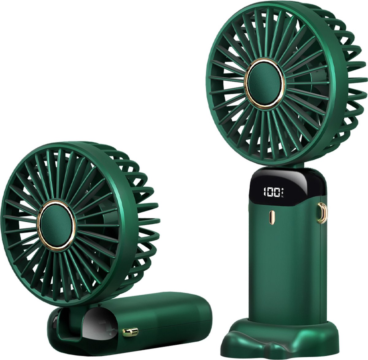 Homesell Handventilator - Draagbare mini-ventilator - Oplaadbare batterij - 3000 mAh - Digitaal beeld - 5 Standen - usb oplaadbaar - Opvouwbaar met Display - Groen