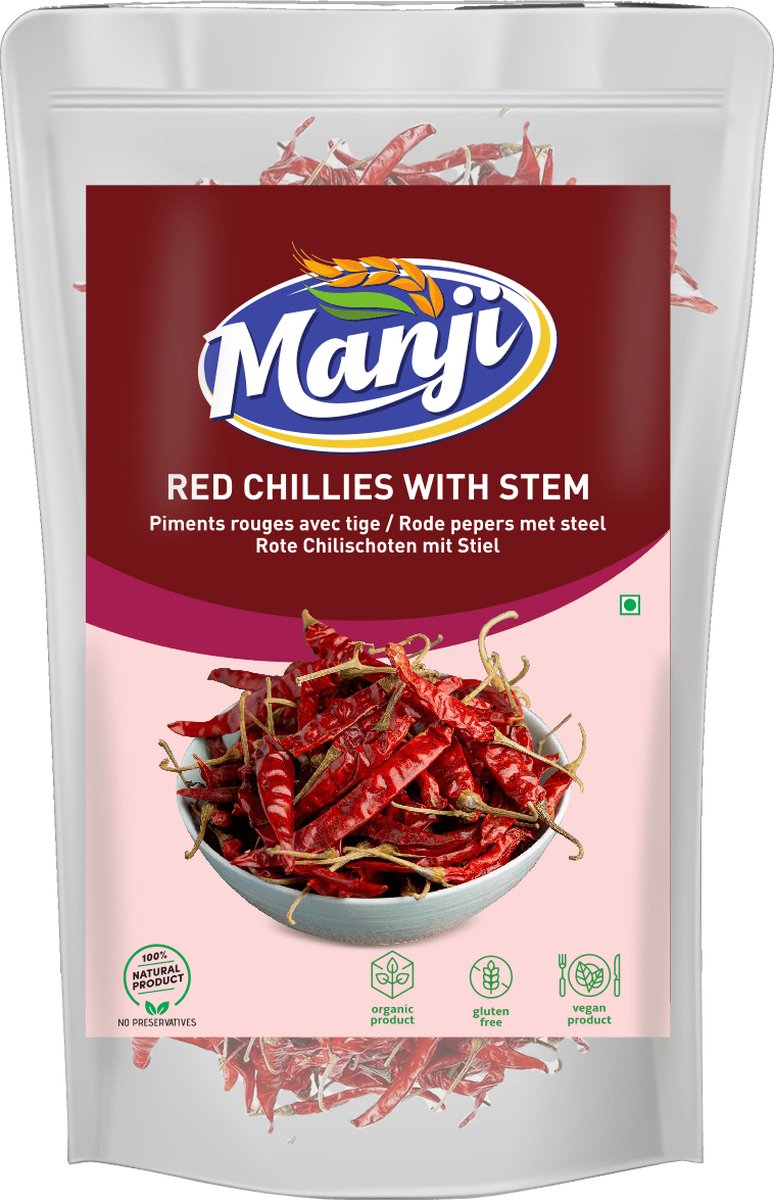 Goedkoopste Manji - Gedroogde Rode Chilipepers Met Steel - 100 g