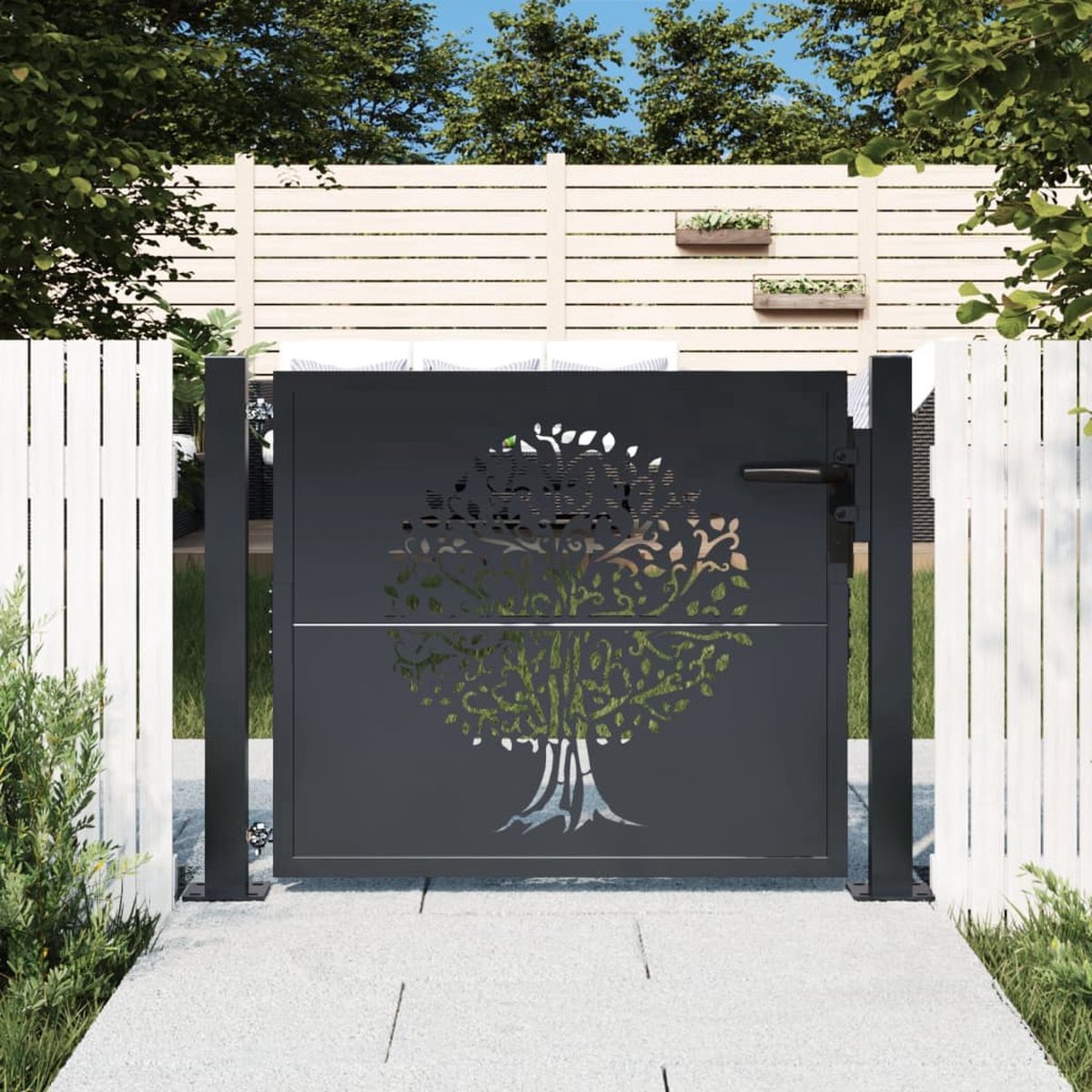 The Living Store Tuinpoort Antraciet 105 x 80 cm Duurzaam staal Lasergesneden ontwerp Afsluitbaar