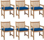 The Living Store Tuinstoelenset - Teakhout - 6 stoelen en kussens - 58x60x90cm - Blauw