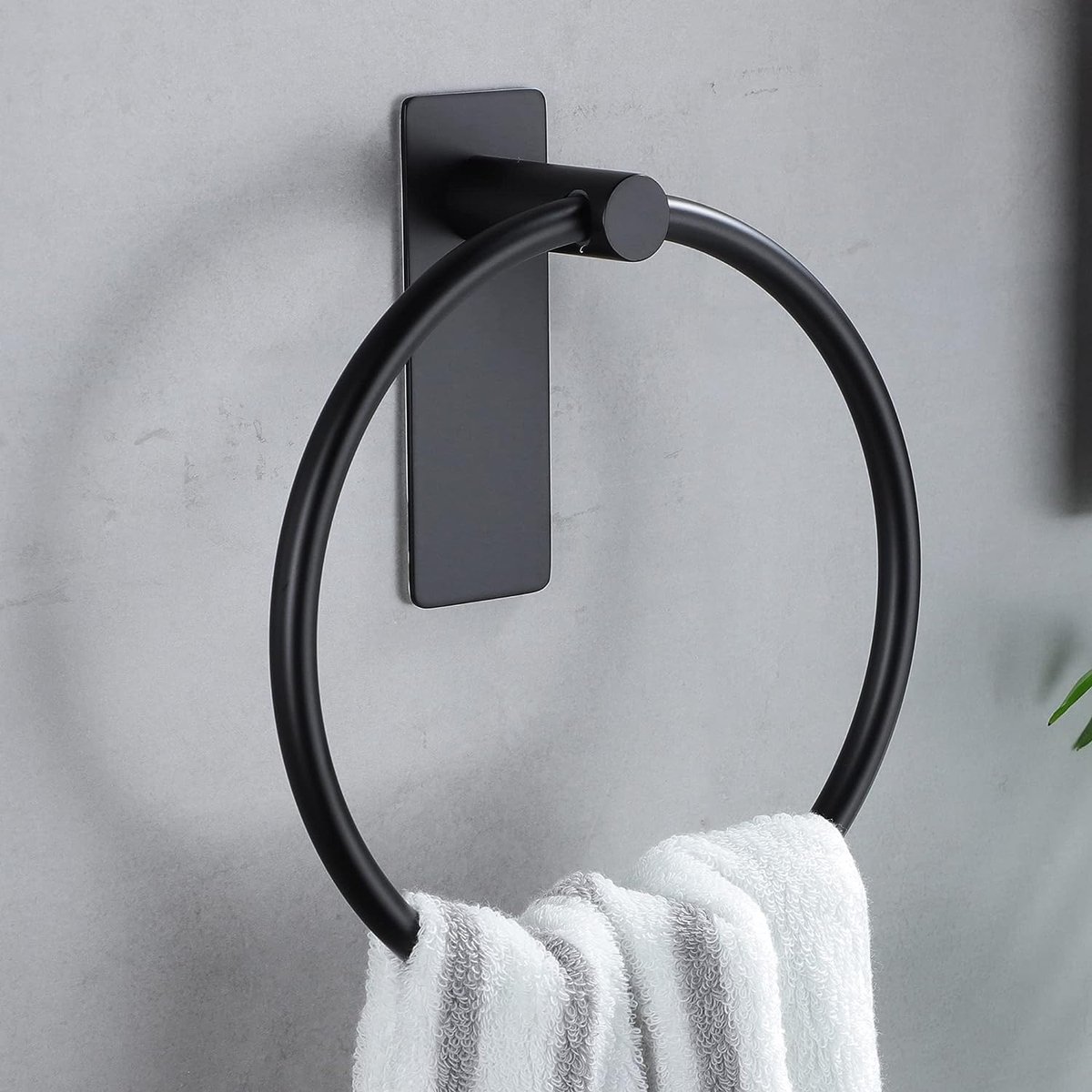 Handdoekring Zwart Handdoekhouder Ring Zonder boren Handdoekrail voor keuken en badkamer Zelfklevend roestvrij staal