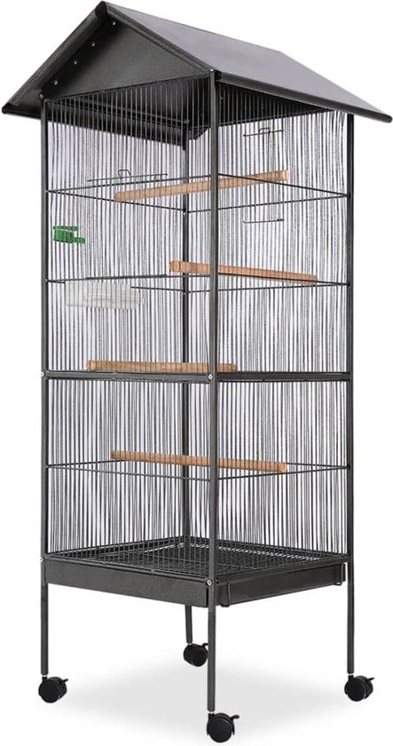 The Living Store Vogelkooi - Grote kooi met dak - 66 x 66 x 155 cm - Zwart