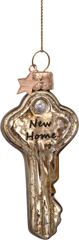 Ornament glass gold crackle key w/new home H8cm