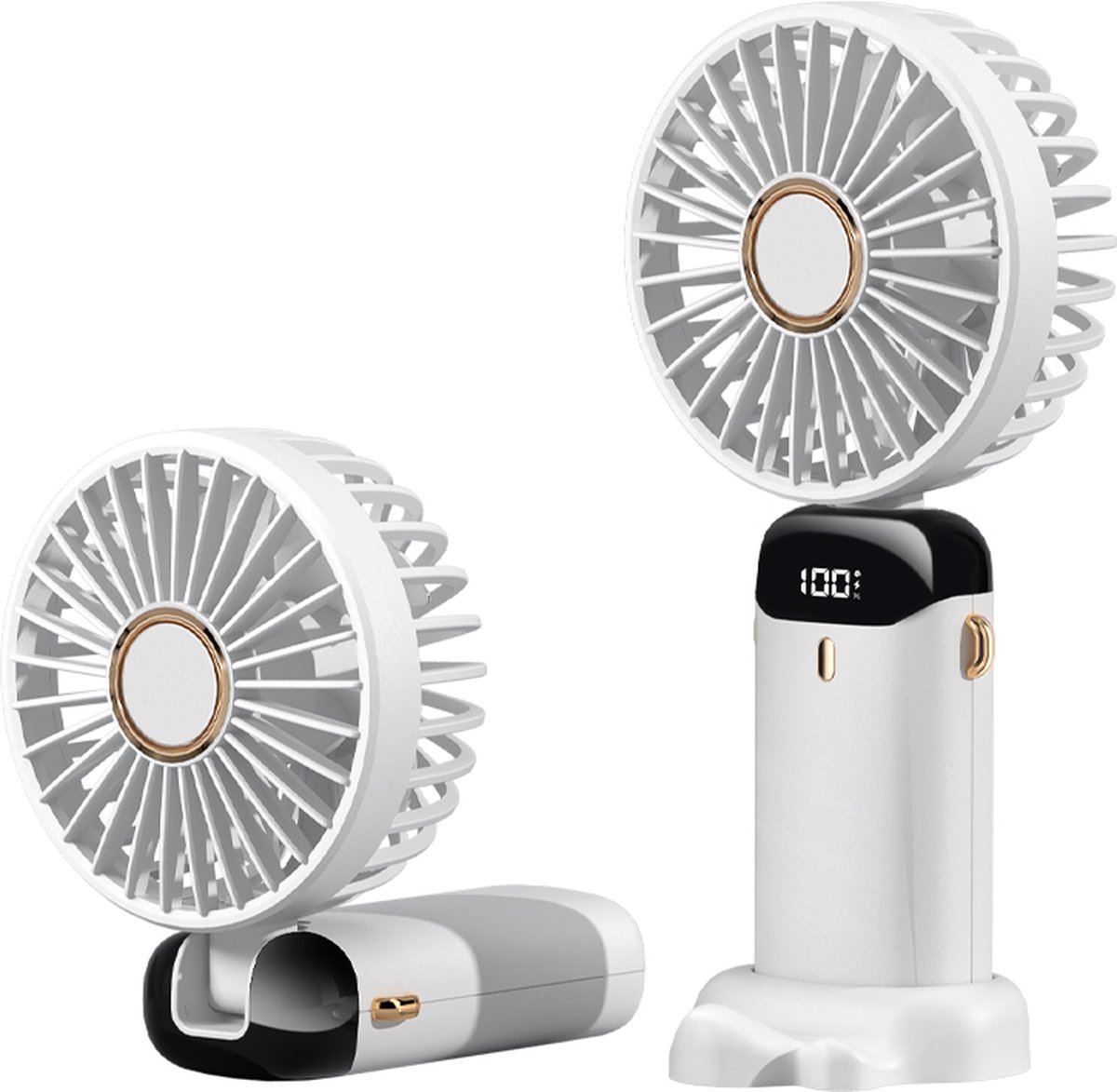 Homesell Handventilator - Draagbare mini-ventilator - Oplaadbare batterij - 3000 mAh - Digitaal beeld - 5 Standen - usb oplaadbaar - Opvouwbaar met Display - Wit