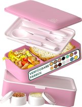 All-in-1 Bento Lunchbox voor volwassenen, 1,2 liter, met bestek, 2 sauscontainers als broodtrommels, salade, snack bento box, lekvrij, broodtrommel voor volwassenen, incl. accessoires,