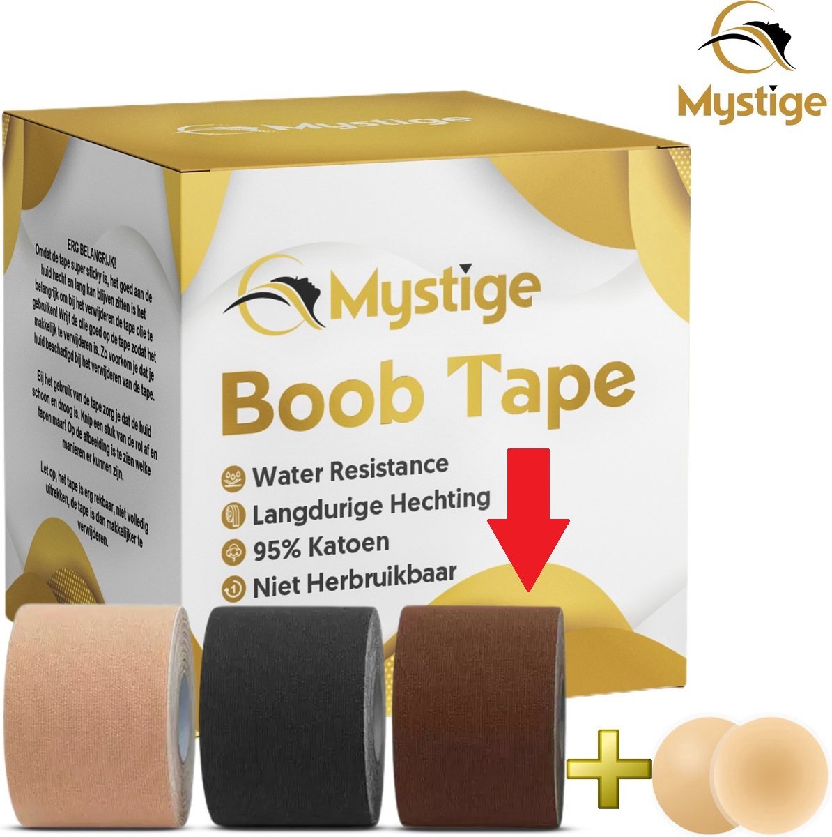 Mystige Boob Tape met Nipple Covers – Bruin – Tepelcovers – Tepel - Fashion Tape – BH Tape - 5 Meter