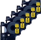 DULA Dymo D1 45018 - S0720580 - Compatible label tape - 5 lettertapes - Zwart op geel - 12mm x 7m