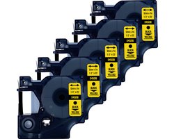 DULA Dymo D1 45018 - S0720580 - Compatible label tape - 5 lettertapes - Zwart op geel - 12mm x 7m
