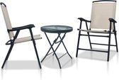 The Living Store Set de bistro - 3 pièces - crème/noir - Textilène/Acier/ Glas - 62x59x93 cm (chaise) - 40x46 cm (table)
