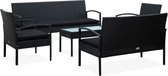 The Living Store Lounge Poly Rattan Set - 5-delig - Zwart - 155 x 58 x 72 cm - Inclusief kussens