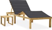 The Living Store Loungebed Grenenhout - Verstelbare rugleuning - Incl - kussen en tafel - 200x70cm