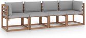 The Living Store Pallet Bank - Tuinmeubel - 64 x 64 x 70 cm - Grenenhout - Grijs kussen