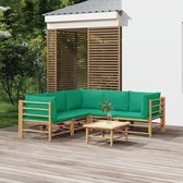 The Living Store Bamboe Loungeset - Middenbanken - Hoekbanken - Tafel en Kussens
