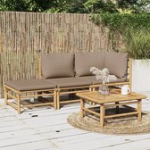 The Living Store Bamboe Lounge Set - Canapé central 55x69x65cm - Canapé d'angle 69x69x65cm - Repose-pieds 55x65x30cm