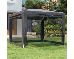 vidaXL Partytent met 4 mesh zijwanden 3x3 m HDPE antracietkleurig - Partytent - Feesttent - Outdoor - Tuintenten - Veranda