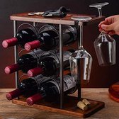 Wijnrek 6 flessen, aanrecht wijnflessen houder rekken, 3-laags wijndisplay planken met 2 wijnglas droogrek