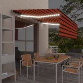 The Living Store Uitschuifbare Luifel - 4 x 3 m - Polyester - UV- en Waterbestendig - Aluminium Frame - Solar LEDs - Oranje/Bruin