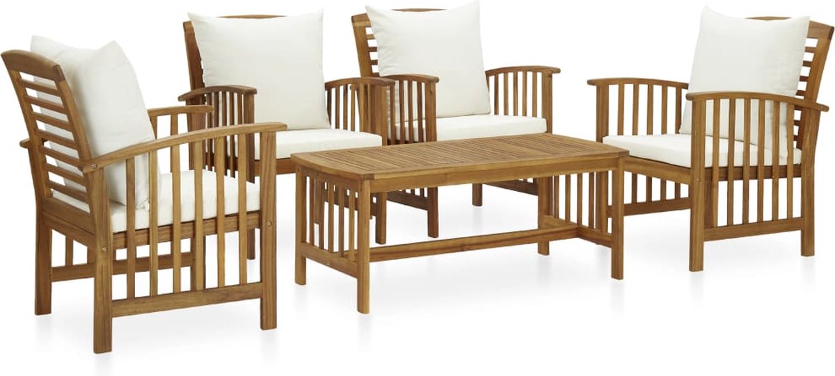 The Living Store 5-delige Loungeset met kussens massief acaciahout - Tuinmeubles - Lounge Set - Tuinset - Acacia Hout - Outdoor Meubels